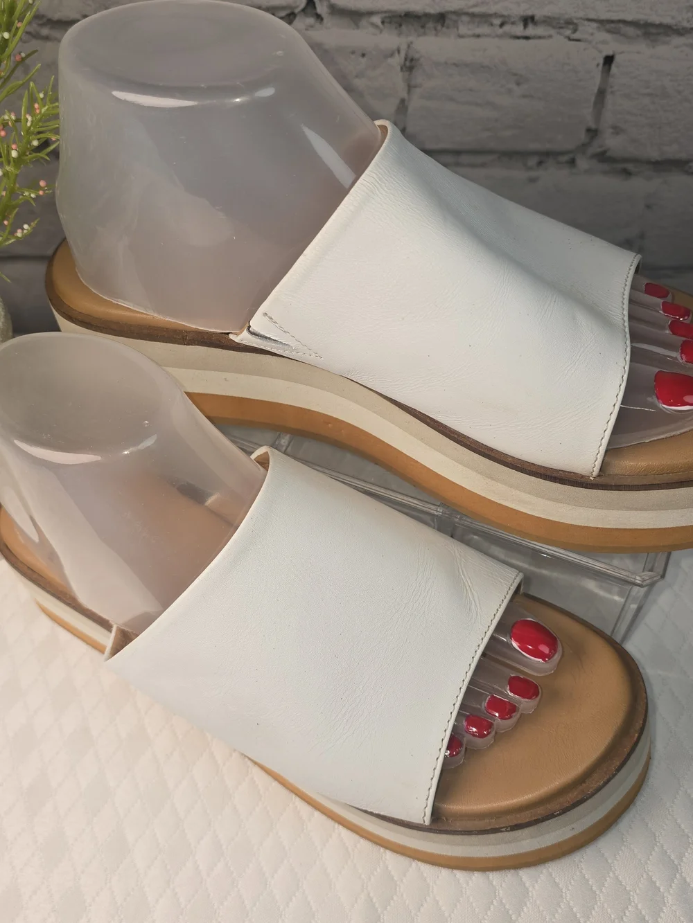 DIBA TRUE WHITE PLATFORM SLIP ON SANDAL LEATHER UPPER SUMMER CHUNKY WOMENS 8.5